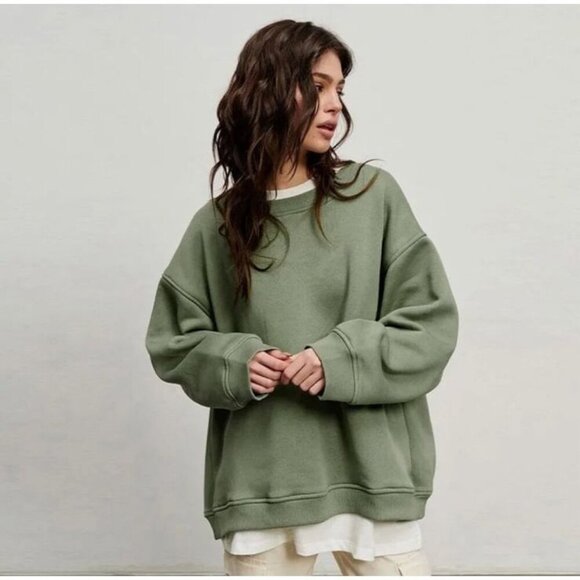 aerie Tops - Aerie The Sweat Everyday Crew Neck Oversized Green Sweatshirt Women's Size XS
